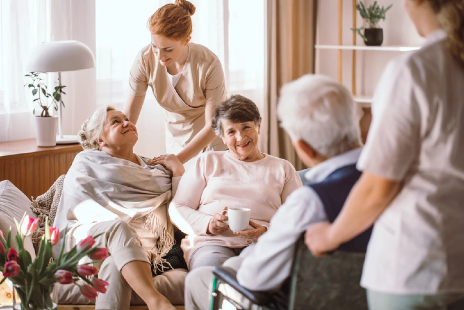 Seniors enjoying social interaction in Residential Care.